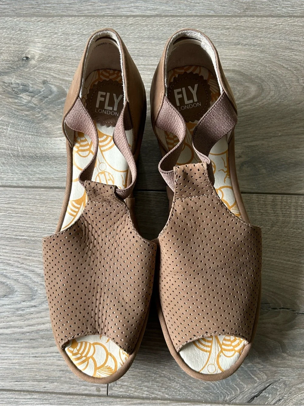 Fly London Perforated Leather Open Toe  Platform Wedge Sandals Size 41